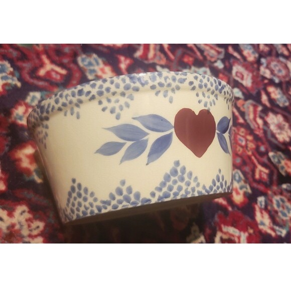 Vintage Bowl w Blue Sponge Glaze & Red Heart / Heavy Stoneware 8.25"D x 4"H 80s - Picture 7 of 12